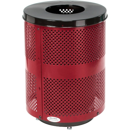 Global Industrial Outdoor Perforated Steel Trash Can With Flat Lid & Base, 36 Gallon, Red 261925RDD